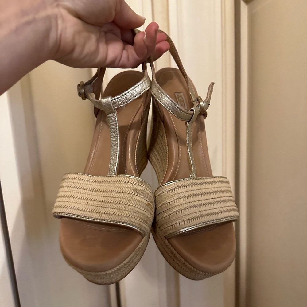 UGG Raffia Straw Metallic Wedges